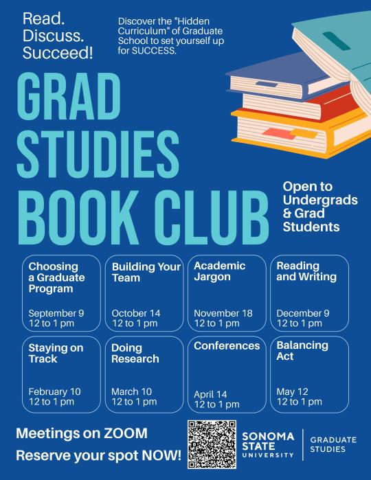 Book Club flyer including dates and topics of the meetings