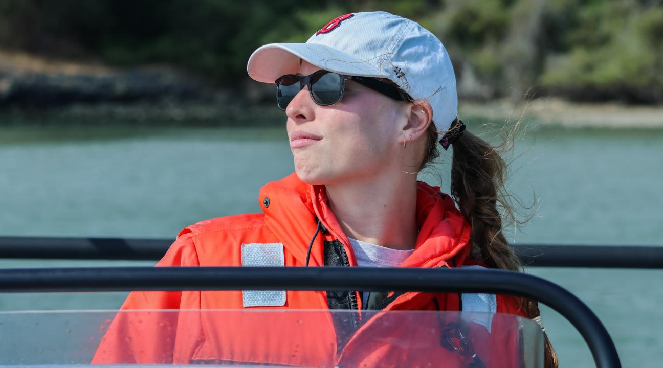 Josephine Slaathaug in research boat