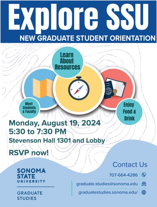 Flyer for Grad Student Orientation 2024 on Monday, Augsut 19