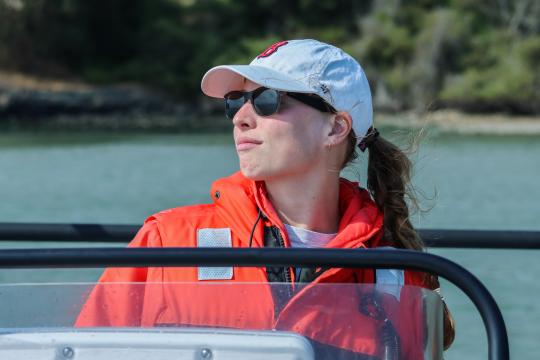 Josephine Slaathaug in research boat